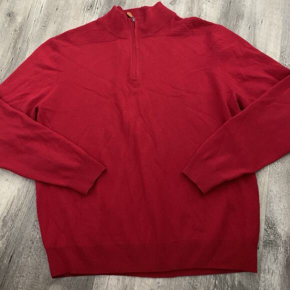 Alan Flusser Sweater Mens Size XL Red 100% Cashmere 1/4 Zip Pullover - Picture 1 of 6